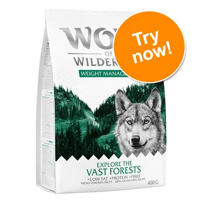 Wolf of Wilderness Weight Management, Explore the Vast Forests, low fat, protein, fibre, fresh chicken meat, 100% grain-free recipe, 400g. Orange badge: Try now! Wolf of Wilderness Weight Management, Explore the Vast Forests, low fat, protein, fibre, fresh chicken meat, 100% grain-free recipe, 400g. Orange badge: Try now!