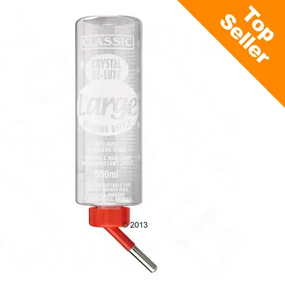 Napájačka CLASSIC Crystal De-Luxe Large, 600 ml, nerezová tryska, vhodná pre králiky, morčatá a malé zvieratá. Text: Top Seller v pravom hornom rohu.