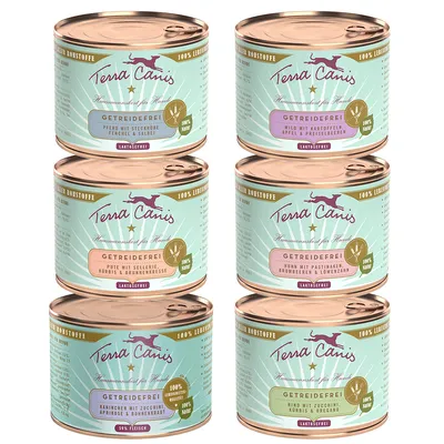 Terra Canis Senza cereali Pacco misto 12 x 200 g Alimento umido per cane - Mix: Manzo, Tacchino, Cavallo, Selvaggina, Pollo, Coniglio