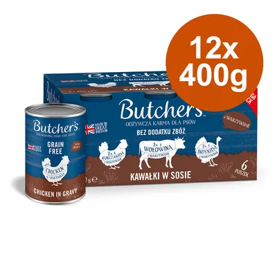 Butcher's comida para cães, 12x400g, sem cereais, variedades: frango, vaca, peru com legumes, em molho. Made in Great Britain.
