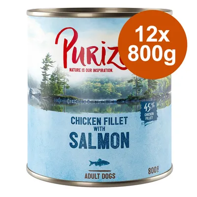Purizon hrană pentru câini, file de pui cu somon, 45% file de pui, pentru câini adulți, pachet: 12x800g.