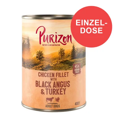 Purizon Einzeldose, Chicken Fillet mit Black Angus und Turkey, 45% Hühnerfilet, für erwachsene Hunde, 400g. Purizon Einzeldose, Chicken Fillet mit Black Angus und Turkey, 45% Hühnerfilet, für erwachsene Hunde, 400g.