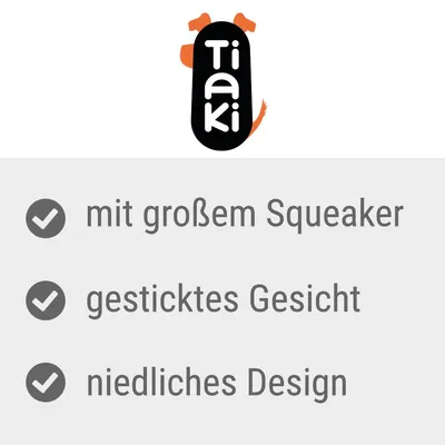 Tiaki. Mit grossem Squeaker, gesticktes Gesicht, niedliches Design.