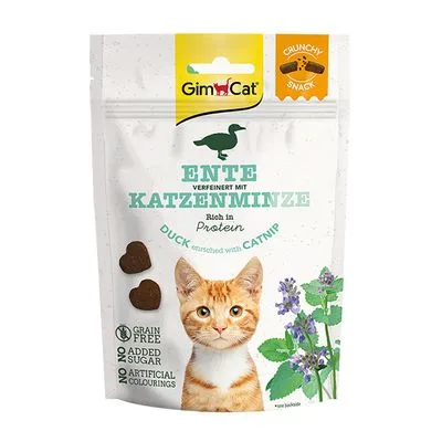 GimCat Crunchy Snacks Eend met Kattenkruid - Voordeelpakket: Mix Kalkoen, Eend, Kip (2 x 140 g)