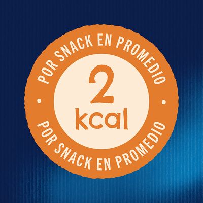 Texto: Por snack en promedio 2 kcal. Información sobre el valor energético medio por unidad de snack.