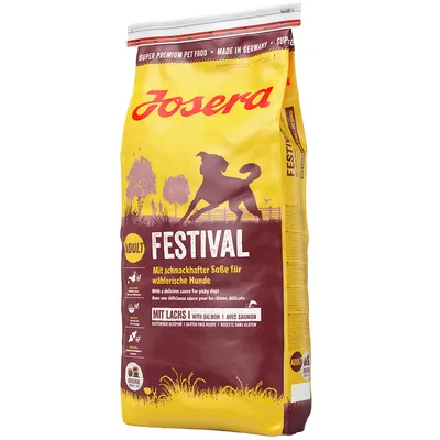 Josera Festival Adult храна за кучета с сьомга, без глутен, произведена в Германия, с вкусен сос за капризни кучета.