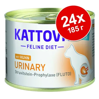 Консерва Kattovit Feline Diet Urinary mit Huhn, 24×185 г. Видим текст: Struvitstein-Prophylaxe (FLUTD). Консерва Kattovit Feline Diet Urinary mit Huhn, 24×185 г. Видим текст: Struvitstein-Prophylaxe (FLUTD).