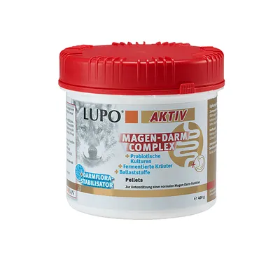 LUPO Aktiv Magen-Darm Complex, pelety s probiotickými kulturami, fermentovanými bylinami a vlákninou. Pro podporu normální funkce trávicího traktu, 400 g.
