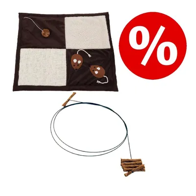 Lot ! Tapis à griffer Patchwork + Canne à pêche Cat Dancer pour chat - Lot : tapis + canne à pêche Lot ! Tapis à griffer Patchwork + Canne à pêche Cat Dancer pour chat - Lot : tapis + canne à pêche