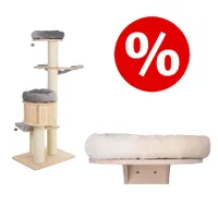 Sparset! Natural Paradise Kratzbaum Magnolia XL Plus + Natural Paradise Wandliegebett Dahlia - Set:  Kratzbaum creme + Ø 48 cm - creme Wandliegebett