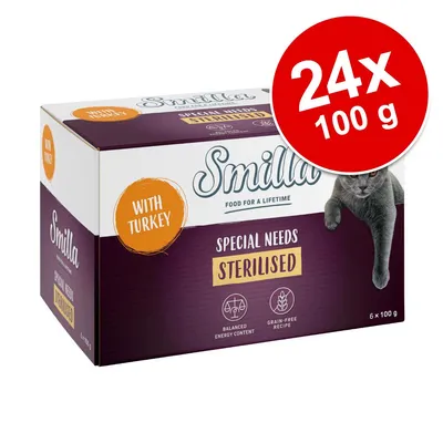 Smilla Special Needs Sterilised con pavo, 24x100g. Contenido energético equilibrado, receta sin cereales.