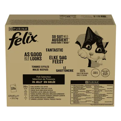 Felix Fantastic 120 x 85 g - Jumbopack - Mix variado (Vacuno, pollo, bacalao y atún)