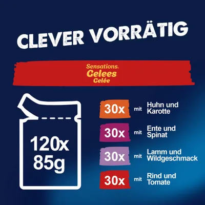 Jumbopack Felix "Sensations" Pouches 120 x 85 g - Geschmacksvielfalt vom Land (Rind, Huhn, Ente & Lamm)