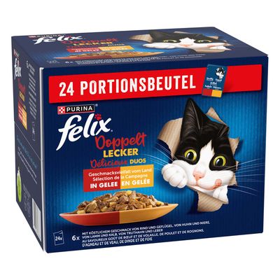 Felix Fantastic DUO kapsičky 24 x 85 g hovězí a drůbeží, jehněčí a telecí, kuře a ledviny, krocan a játra