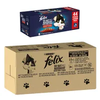 Jumbopack Felix 120 x 80 /85 g pour chat + 44 x 85 g sachets offerts ! - Tendres Effilés : thon, saumon, cabillaud, colin (120 x 85 g) + sélection à la viande (44 x 85 g)