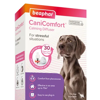 CaniComfort Calming Diffuser starter kit for stressful situations, lasts 30 days, provides comfort from pheromones, effective up to 70m², easy plug-in use, for dogs and puppies.