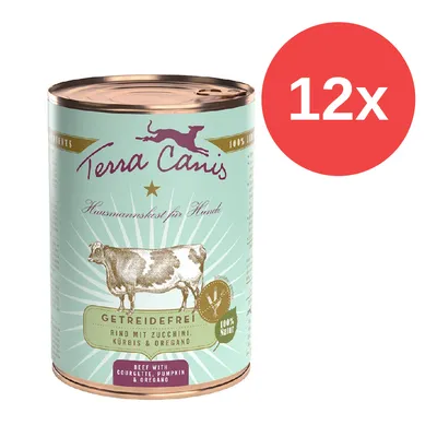 Terra Canis comida para perros, sin cereales, ternera con calabacín, calabaza y orégano, 100% natural, 12x lata. Terra Canis comida para perros, sin cereales, ternera con calabacín, calabaza y orégano, 100% natural, 12x lata.