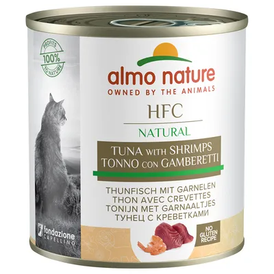 almo nature HFC Natural Tonno con Gamberetti, ricetta senza glutine, immagine di tonno e gamberetti, 100% Profits to Nature, fondazione Capellino