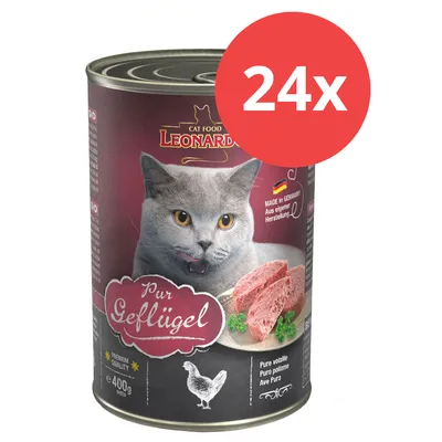 Leonardo Cat Food Pur Geflügel, Made in Germany, Premium Quality, 400g Dose, 24x Packungseinheit.