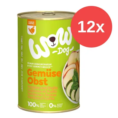 WOW Dog Gemüse Obst, Premium Ergänzungsnahrung, 100% Lebensmittelqualität, Made in Austria, 12x Dosen, 0% Getreide & Gluten.