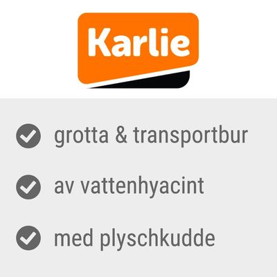 Karlie. grotta & transportbur, av vattenhyacint, med plyschkudde