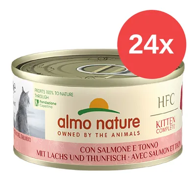 Almo Nature HFC Kitten Complete, mit Lachs und Thunfisch, 24x Dosen. Profits 100% to nature through Fondazione Capellino. Almo Nature HFC Kitten Complete, mit Lachs und Thunfisch, 24x Dosen. Profits 100% to nature through Fondazione Capellino.