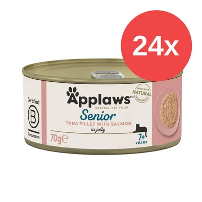 Applaws Senior Katzenfutter, Thunfischfilet mit Lachs in Gelee, 70g Dose, geeignet für Katzen ab 7 Jahren. Packungsgrösse: 24x. Zertifiziert B Corporation, hergestellt aus natürlichen Zutaten. Applaws Senior Katzenfutter, Thunfischfilet mit Lachs in Gelee, 70g Dose, geeignet für Katzen ab 7 Jahren. Packungsgrösse: 24x. Zertifiziert B Corporation, hergestellt aus natürlichen Zutaten.