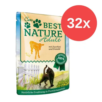 Cats Best Nature Adult avec courgette et huile de chardon, composition 100% naturelle, alimentation naturelle de qualité premium, paquet de 32 pièces.
