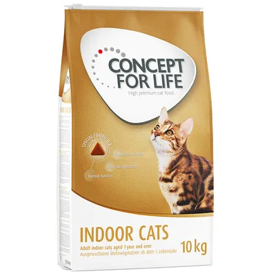 Concept for Life Indoor Cats, 10 kg. Erityinen koostumus: vähentää ulosteen hajua, painonhallinta, karvapallotoiminto. Aikuisille sisäkissoille 1-vuotiaasta alkaen.