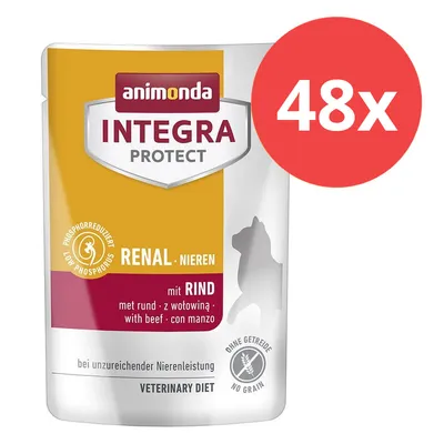 Animonda Integra Protect Renal mit Rind, phosphorreduziert, ohne Getreide, bei unzureichender Nierenleistung. Packung enthält 48 Stück.