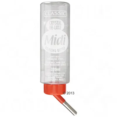 Borraccia Classic Crystal De-Luxe Midi 320 ml, beccuccio in acciaio inox antiruggine, scritta: anti-rust stainless steel, twin ball non-leak, gnaw resistant spout, per piccoli animali.