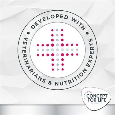 CONCEPT FOR LIFE VETERINARY DIET hypoallergeen insect hondenvoer, wetenschappelijk getest dieetvoer, vermindering van intoleranties voor voedingsstoffen, met hypoallergeen insecteneiwit.