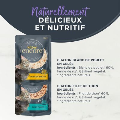 Lot mixte Encore Kitten en gelée 5 x 50 g sachets pour chaton  - sélection raffinée (2 saveurs)