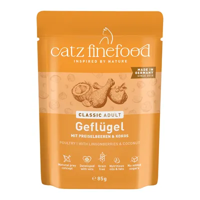 catz finefood Classic Adult Gevogelte met veenbessen & kokos, Made in Germany sinds 2010, graanvrij, zonder toegevoegde suikers, 85 g.