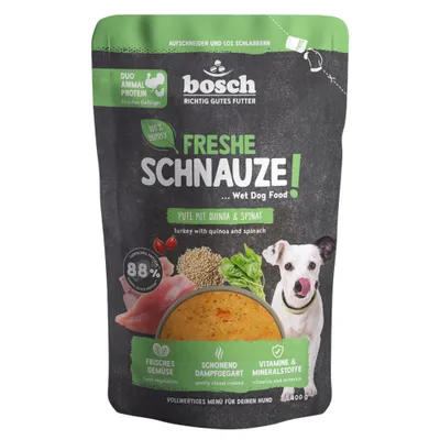 bosch Freshe Schnauze Wet Dog Food 400 g - dinde avec quinoa et épinards bosch Freshe Schnauze Wet Dog Food 400 g - dinde avec quinoa et épinards