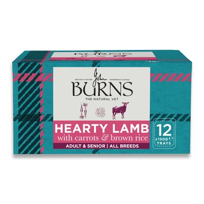 Burns The Natural Vet Hearty Lamb with Carrots and Brown Rice, 12 x 150g trays, for adults and seniors, all breeds