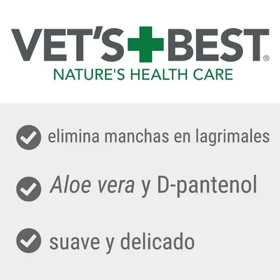VET'S BEST NATURE'S HEALTH CARE. Elimina manchas en lagrimales, Aloe vera y D-pantenol, suave y delicado.