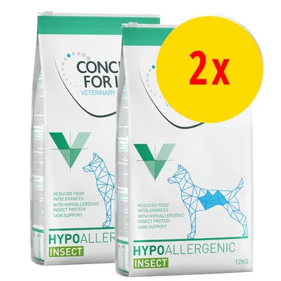 Lot de 2 sacs de croquettes pour chien, marque CONCEPT FOR LIFE Veterinary Diet, HYPOALLERGENIC INSECT, 12 kg, protéines d’insectes hypoallergéniques, soutien cutané. Lot de 2 sacs de croquettes pour chien, marque CONCEPT FOR LIFE Veterinary Diet, HYPOALLERGENIC INSECT, 12 kg, protéines d’insectes hypoallergéniques, soutien cutané.