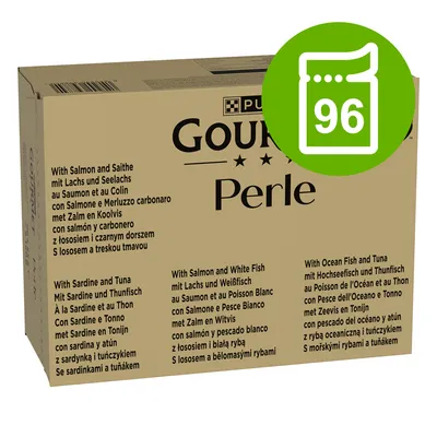 Jumbopack: Gourmet Perle 96 x 85 g - Nötkött, Kyckling, Lax, Tonfisk i sås