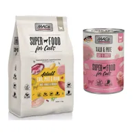 MAC´s Kombi-Paket: 12 x 400 g Nassfutter + 2 x 1,5 kg Superfood Trockenfutter   - 12 x 400 g Kalb & Pute + 2 x 1,5 kg Adult Ente, Pute & Huhn 