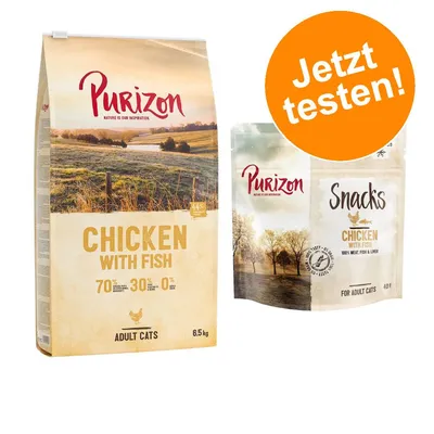 Purizon Trockenfutter Chicken with Fish für erwachsene Katzen, 6,5kg. Purizon Snacks Chicken with Fish & Liver, 40g. Jetzt testen!