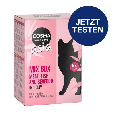 Cosma Asia Mix Box, Fleisch, Fisch und Meeresfrüchte in Gelee, 6 x 100g. Jetzt testen.