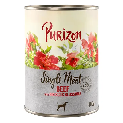 Purizon Single Meat Beef cu flori de hibiscus, 13% carne, conservă 400g.