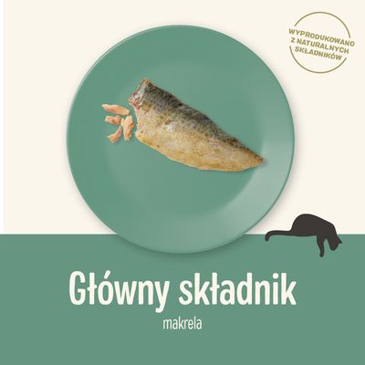 Główny składnik: makrela. Wyprodukowano z naturalnych składników.