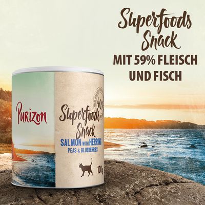 Purizon Superfood Snack 100 g - Lachs mit Hering, Erbsen & Heidelbeeren 3 x 100 g