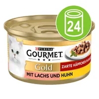 Sparpaket Gourmet Gold Zarte Häppchen 24 x 85 g - Mixpaket (Lachs & Huhn, Huhn & Leber)