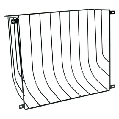 Suport metalic cu bare verticale, de culoare neagră, prevăzut cu găuri pentru montare pe perete. Material: metal.