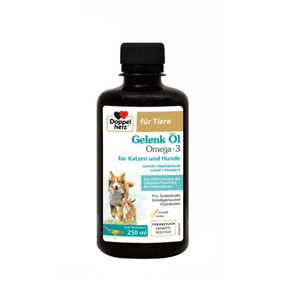 Doppelherz für Tiere Gelenk Öl Omega-3 für Katzen und Hunde, Lachsöl, Hanföl, Leinöl, Vitamin E, 250 ml, tierärztlich geprüfte Rezeptur, zur Unterstützung des Gelenkstoffwechsels.