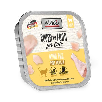 MAC's Super Food for Cats, czyste mięso z kurczaka, pełnoporcjowa karma dla dorosłych kotów, wyprodukowano w Niemczech, bez zbóż, 99% kurczaka.