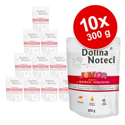 Dolina Noteci Premium Junior, reich an Rinderherzen, 10 x 300 g. Enthält Karotten, Omega-3 und -6 sowie Yucca Mojave.
